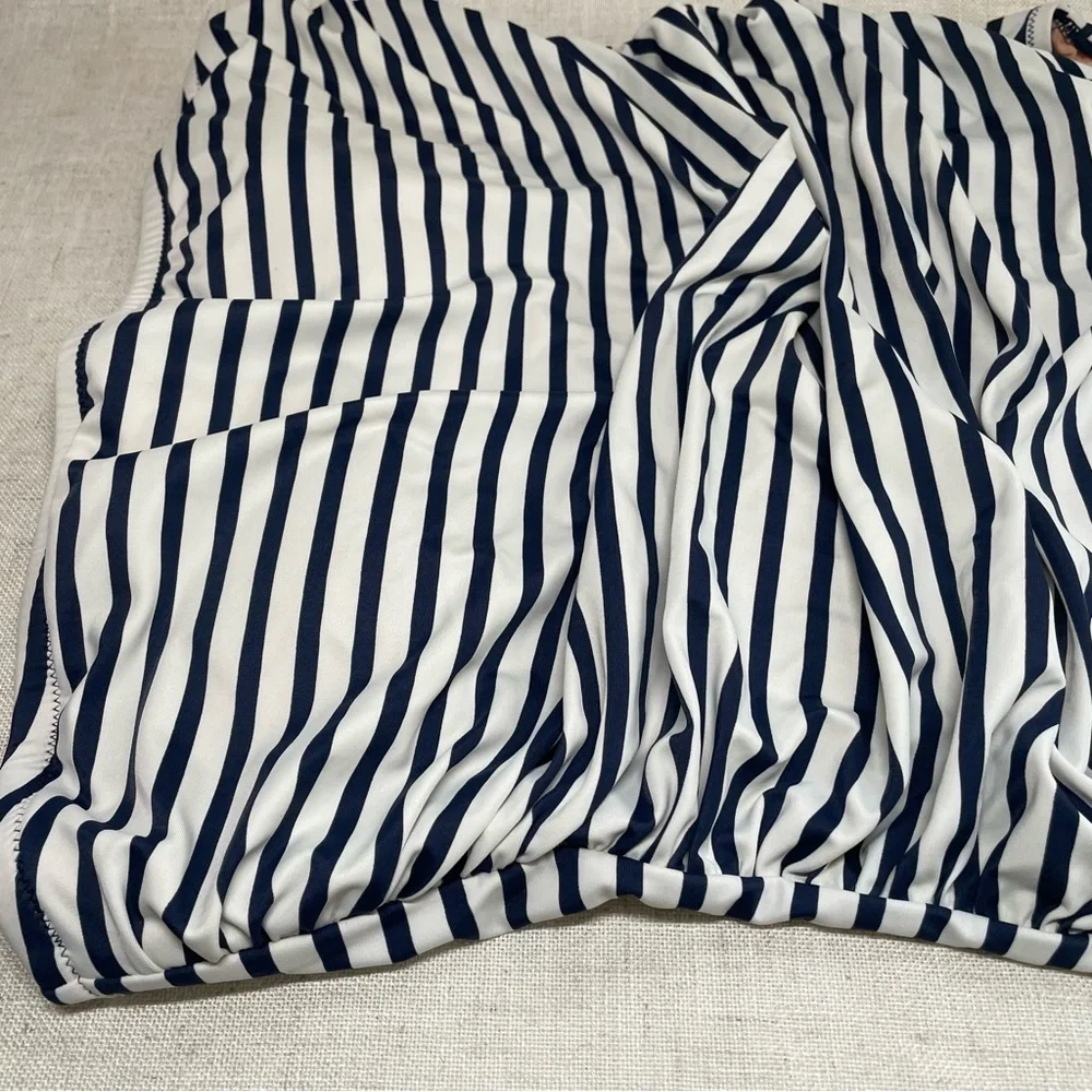 J. Crew Bandeau Navy and White Striped Full Coverage Swimsuit